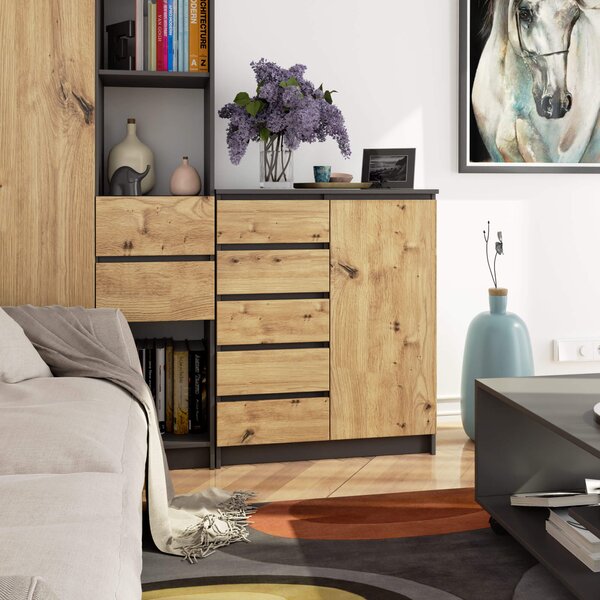 Comodă Kirmair (grafit + stejar artisan). Promo -17%. 1117249