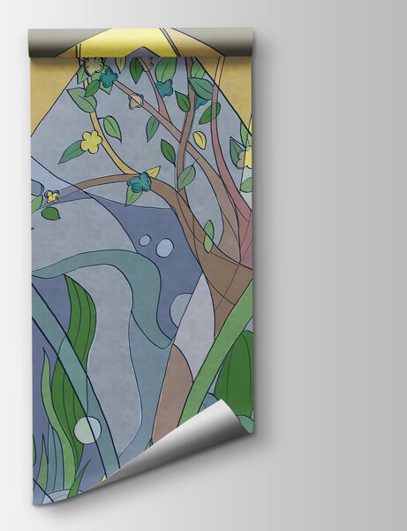 Fototapet Artă colorată de copaci și plante, Fototapet natură, Fototapet populare, t00269 - Tapeko.ro