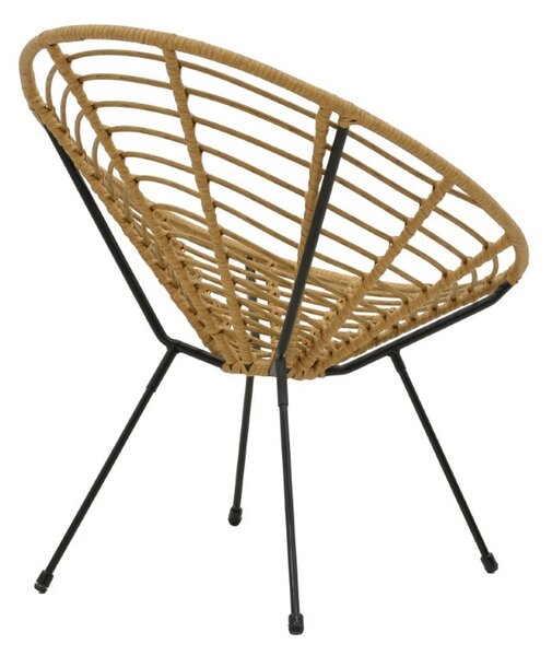 Fotoliu de exterior, Model Naoki, culoare natural si negru, metal si poliratan, 78x74x87 cm