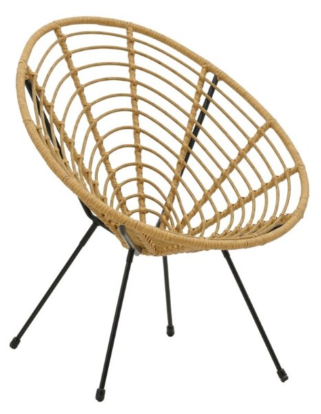 Fotoliu de exterior, Model Naoki, culoare natural si negru, metal si poliratan, 78x74x87 cm