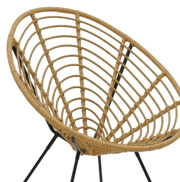 Fotoliu de exterior, Model Naoki, culoare natural si negru, metal si poliratan, 78x74x87 cm