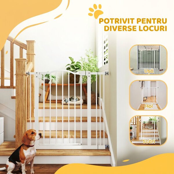 PawHut Poartă Extensibilă pentru Câini fără Șuruburi, Poartă de Siguranță Reglabilă, 94-100x94 cm, Alb | Aosom Romania