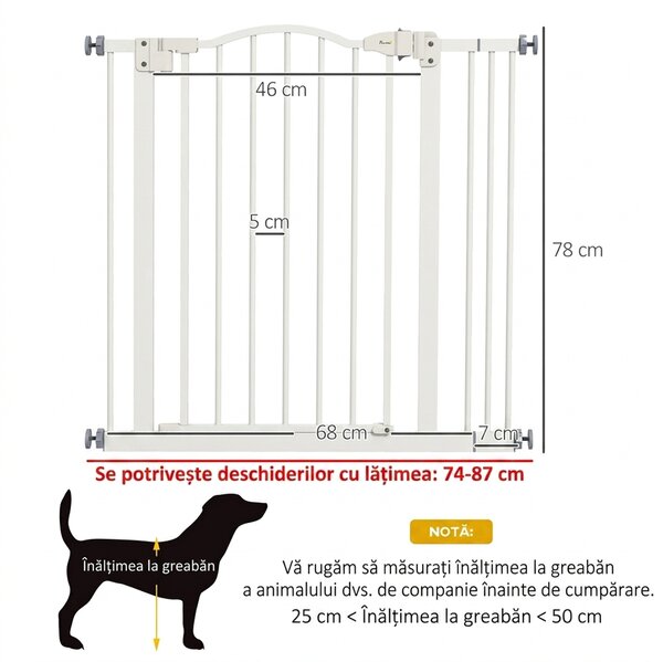 PawHut Poartă Extensibilă pentru Câini fără Șuruburi, Poartă de Siguranță Reglabilă, 94-100x94 cm, Alb | Aosom Romania