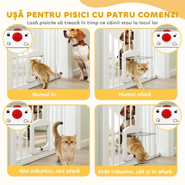 PawHut Poartă pentru Câini și Pisici Extensibilă cu Ușă Integrată, Poartă din Oțel și ABS, 75-85x2x76 cm, Alb | Aosom Romania