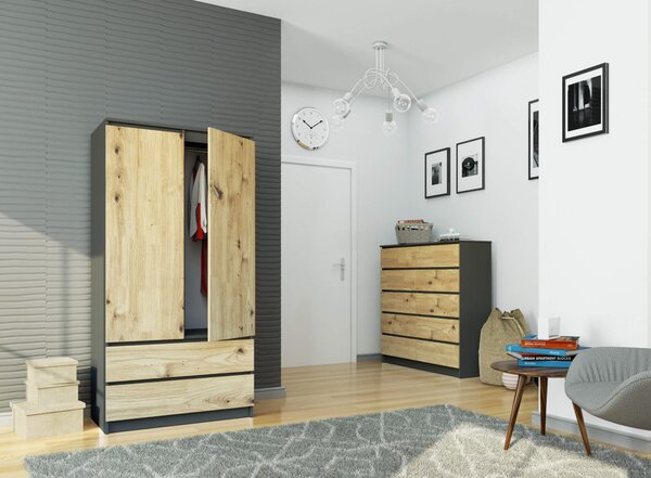 Dulap de haine Submarino (grafit + stejar artisan). Promo -20%. 1117388