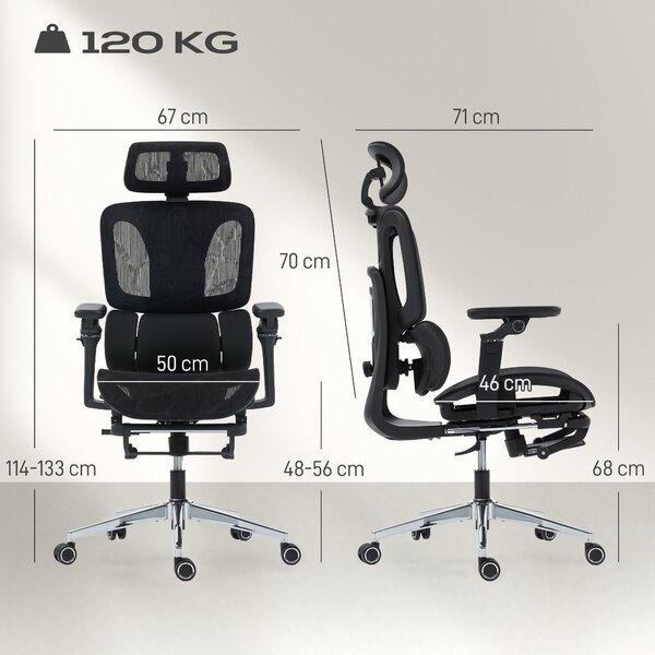HOMCOM Scaun de Birou Ergonomic din Plasă cu Cotiere, Tetieră, Spătar Reglabil, Funcție Legănare, Negru | Aosom Romania