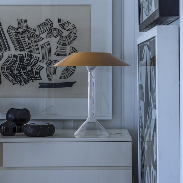 Foscarini Lampa de masă LED Chapeaux M, galben ocru, reglabil, Galben, Camera de zi / sufragerie, Metal, Modern
