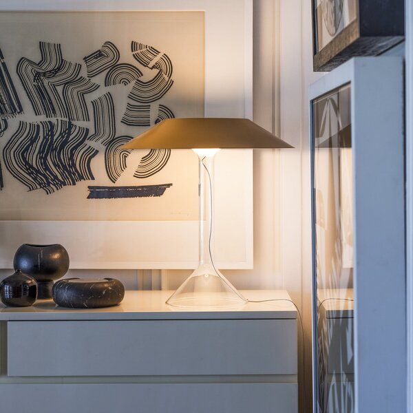 Foscarini Lampa de masă LED Chapeaux M, galben ocru, reglabil, Galben, Camera de zi / sufragerie, Metal, Modern
