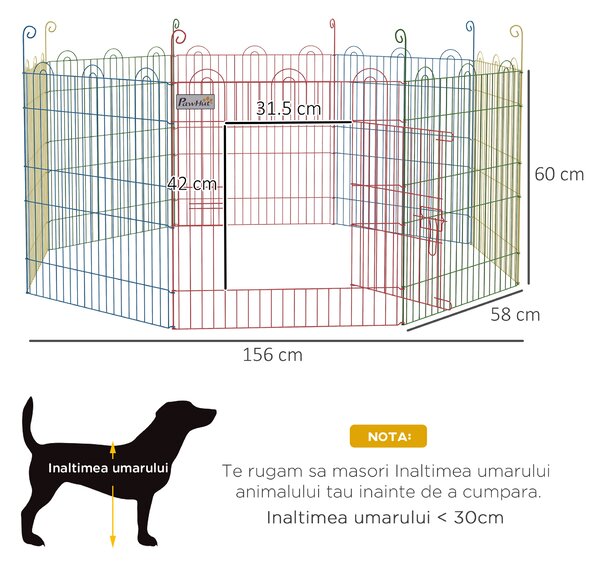 PawHut Țarc pentru Câini cu 8 Panouri, Ușă cu Zăvor, din Oțel, Ø156x60 cm, Multicolor | Aosom Romania