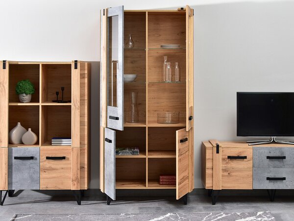 Vitrină Suspendera SH03 (stejar + negru). Promo -20%. 1137288