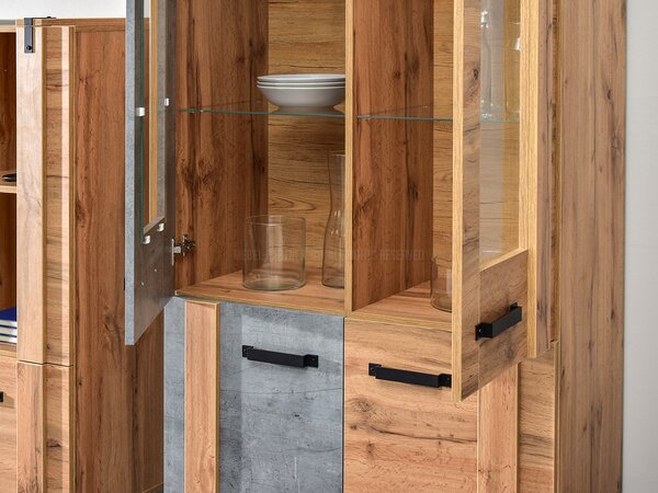 Vitrină Suspendera SH03 (stejar + negru). Promo -20%. 1137288