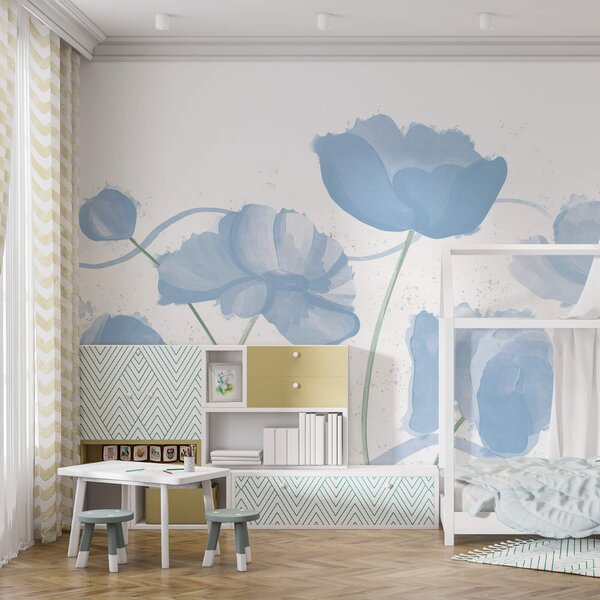 Fototapet Flori delicate în nuanțe delicate de albastru, Fototapet acuarelă, Fototapet populare, t00360 - Tapeko.ro