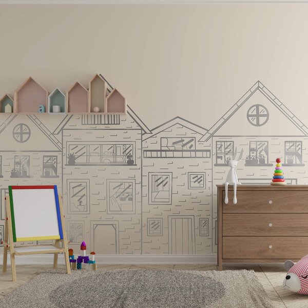Fototapet Desenul unui șir de case, Fototapet skyline, Fototapet populare, t00365 - Tapeko.ro