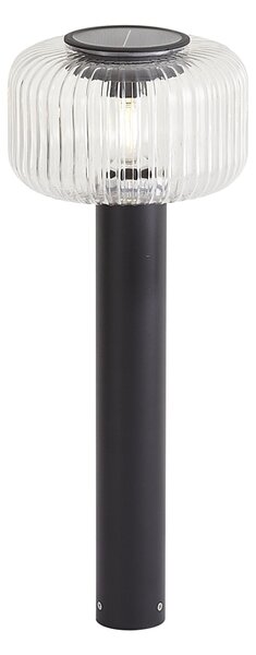 Stâlp modern de exterior negru cu sticlă canelată, cu LED solar inclus IP65 - Ribble Mushroom