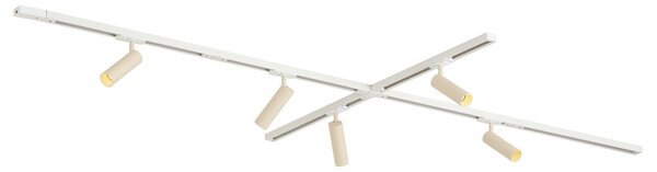 Sistem de iluminat cu șină modern cu 5 spoturi alb cu bej monofazat GU10 35mm - Iconic Jeana Luxe