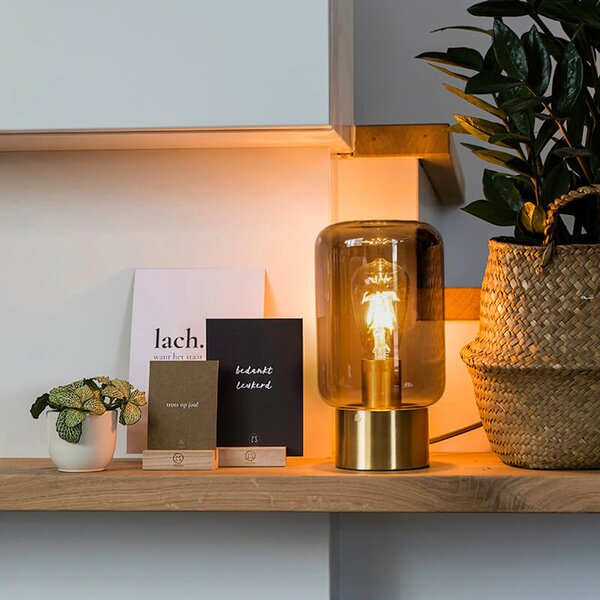 Lampă de masă de design din alamă cu sticlă fumurie - Bliss Cute