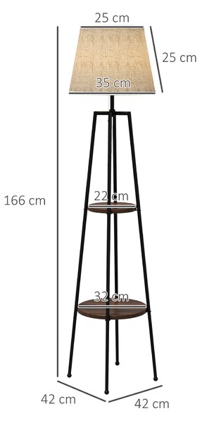 Lampa de Podea cu Rafturi, Inalta cu Abajur din Material Textil (Becul nu este Inclus), Nuc Maro si Maro Deschis, Φ42x166cm HOMCOM | Aosom RO