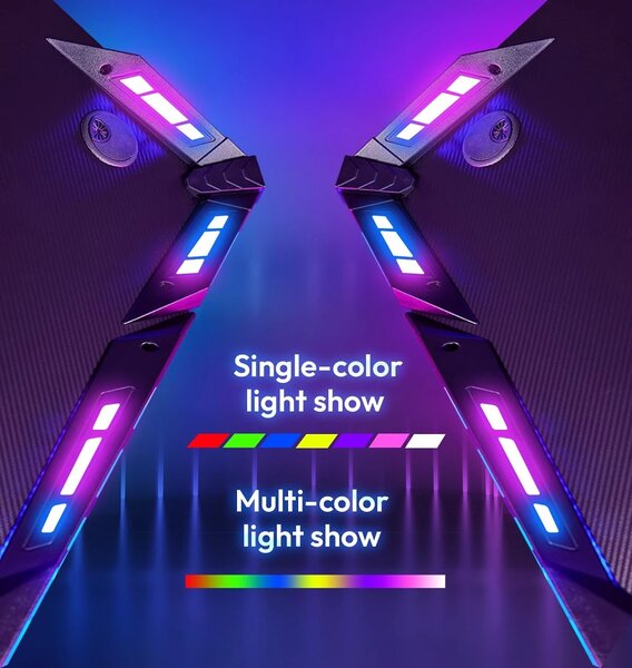 DOWINX Birou de Gaming RGB cu Iluminare Multicoloră și Design din Fibră de Carbon, Telecomanda, Mouse pad impermeabil, 140 cm, Negru