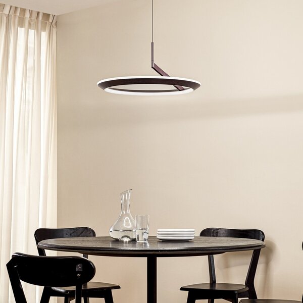 Lucande lampă suspendată LED Eldra, maro cafea, Ø 55 cm, CCT, reglabil, Maro / Rugină, Camera de zi / sufragerie, Metal, Modern