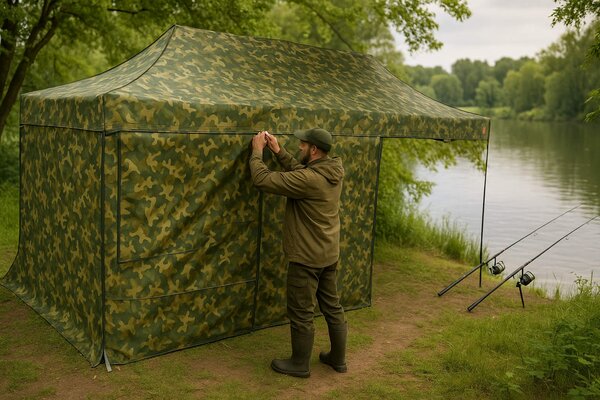 Pavilion de grădină 3x6m – din oțel, 4 pereţi laterali, Camuflaj