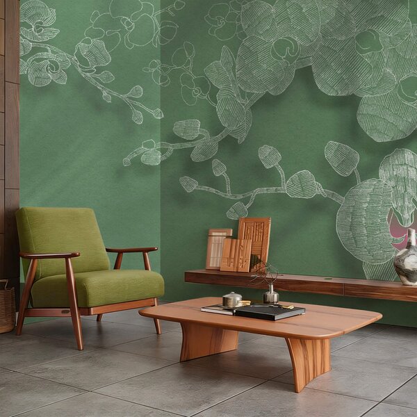 Fototapet Orhidee delicate pe un fundal verde, Fototapet flori, Fototapet populare, t00526 - Tapeko.ro