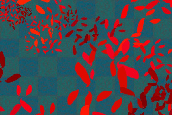 Fototapet Frunze roșii pe fundal albastru, Fototapet abstracte, Fototapet populare, t00533 - Tapeko.ro