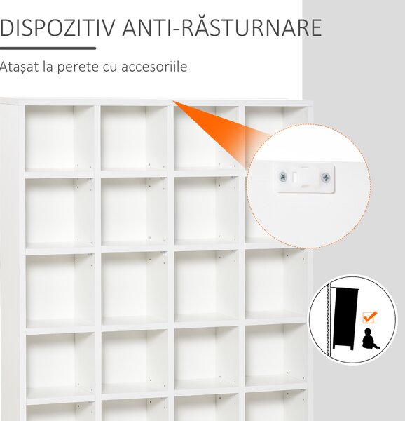 HOMCOM Bibliotecă Spațioasă, Dulap cu 24 Compartimente Reglabile, Design Modern, 130.5x89x20 cm, Alb, pentru Living sau Birou | Aosom Romania