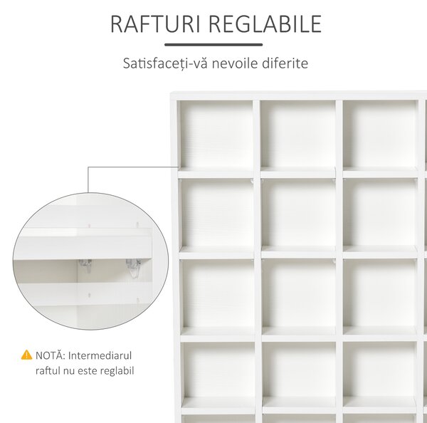 HOMCOM Bibliotecă Spațioasă, Dulap cu 24 Compartimente Reglabile, Design Modern, 130.5x89x20 cm, Alb, pentru Living sau Birou | Aosom Romania