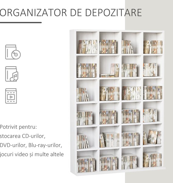 HOMCOM Bibliotecă Spațioasă, Dulap cu 24 Compartimente Reglabile, Design Modern, 130.5x89x20 cm, Alb, pentru Living sau Birou | Aosom Romania