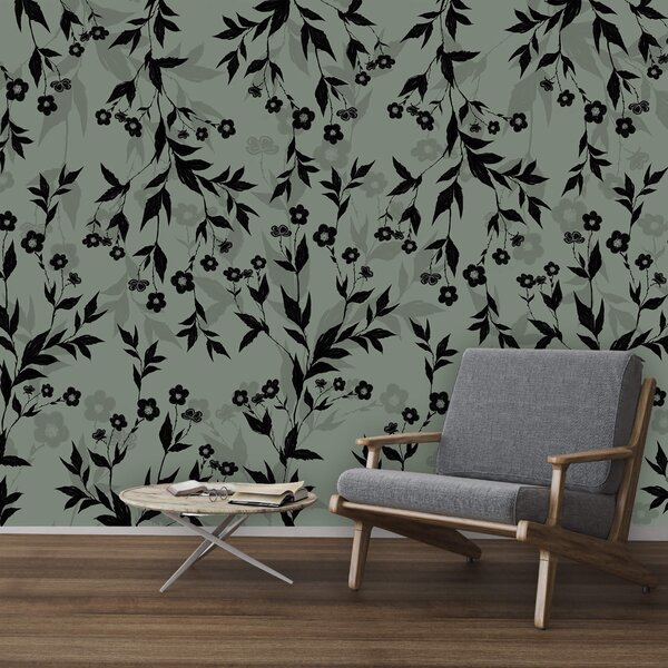 Fototapet Model floral alb-negru, Fototapet frunze, Fototapet populare, t00452 - Tapeko.ro