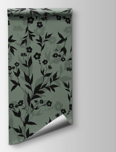 Fototapet Model floral alb-negru, Fototapet frunze, Fototapet populare, t00452 - Tapeko.ro