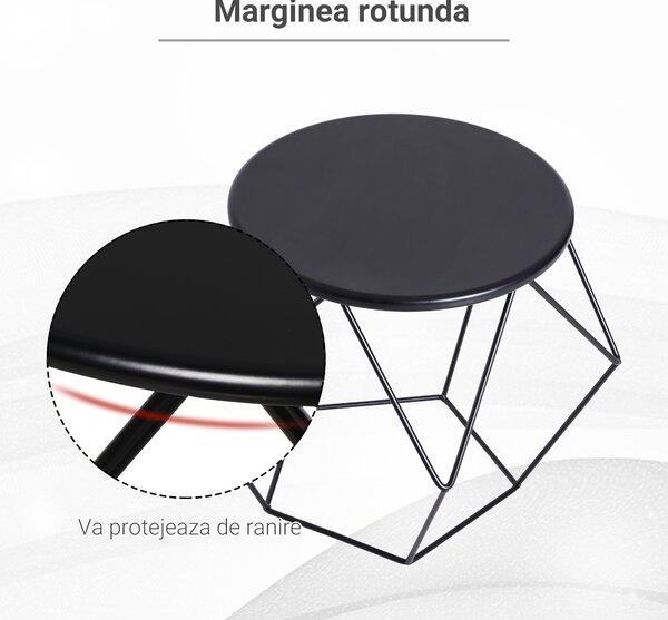 Masuta geometrica in stil nordic din otel rezistent la rugina 54x54x44cm, negru HOMCOM | Aosom Romania
