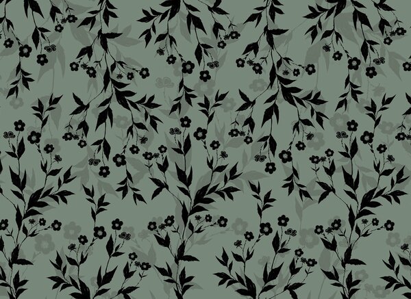 Fototapet Model floral alb-negru, Fototapet frunze, Fototapet populare, t00452 - Tapeko.ro