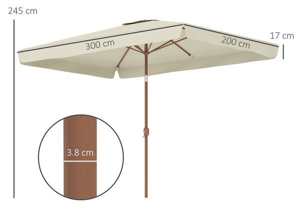 Outsunny Umbrelă de Grădină 2x3 m Înclinabilă cu Deschidere cu Manivelă, Ventilare și Margini Plisate, Anti UV 50+, Aluminiu și Poliester 180 g/㎡, Bej | Aosom Romania