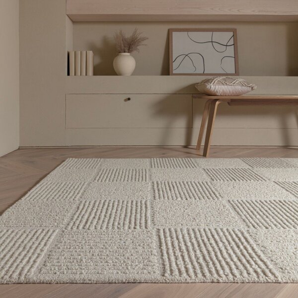 Covor fildeș țesut manual din lână 120x170 cm Zennith Grid – Asiatic Carpets