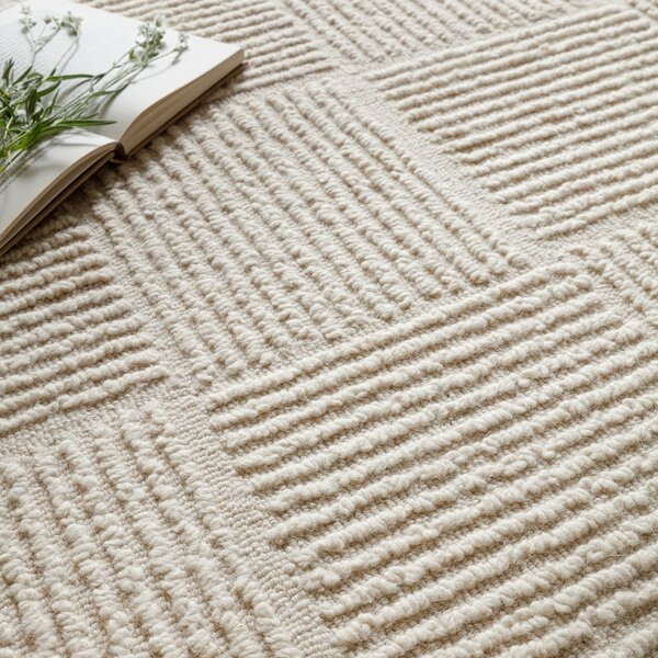 Covor fildeș țesut manual din lână 120x170 cm Zennith Grid – Asiatic Carpets