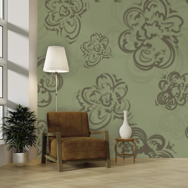 Fototapet Model cu flori pe fond verde, Fototapet flori, Fototapet populare, t00589 - Tapeko.ro