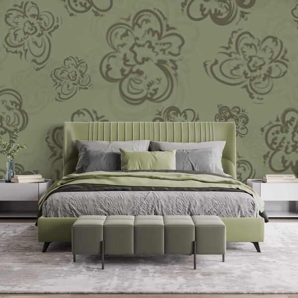 Fototapet Model cu flori pe fond verde, Fototapet flori, Fototapet populare, t00589 - Tapeko.ro