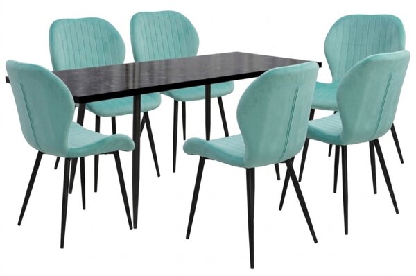 Set masă extensibilă Lisabona Negru Marmorat cu 6 Scaune Opal Verde Fistic