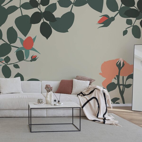 Fototapet Design floral cu nuanțe vibrante, Fototapet frunze, Fototapet populare, t00600 - Tapeko.ro