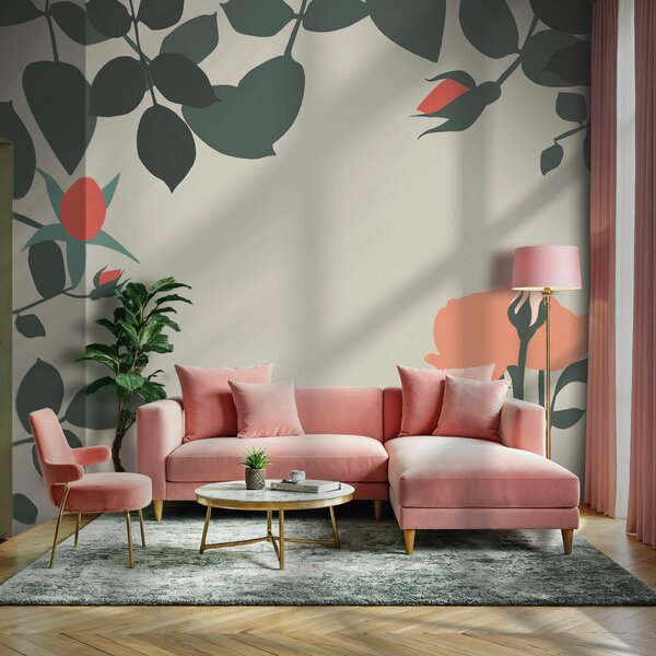 Fototapet Design floral cu nuanțe vibrante, Fototapet frunze, Fototapet populare, t00600 - Tapeko.ro