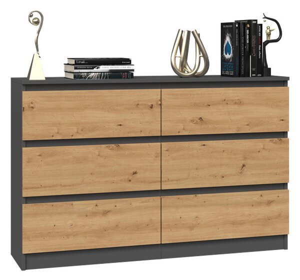 Riano MIX M6 120 2x3, dulap cu sertare, antracit-stejar