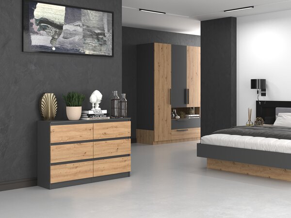 Riano MIX M6 120 2x3, dulap cu sertare, antracit-stejar
