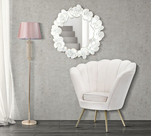 Oglinda de perete Flower,fier oglinda MDF, alb auriu, 82X2.6X85.5 cm