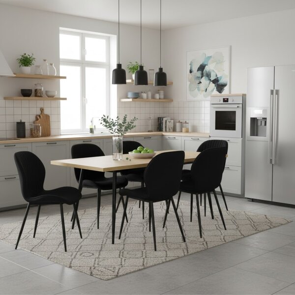 Set masă extensibilă Lisabona Stejar cu 6 Scaune Opal Negru
