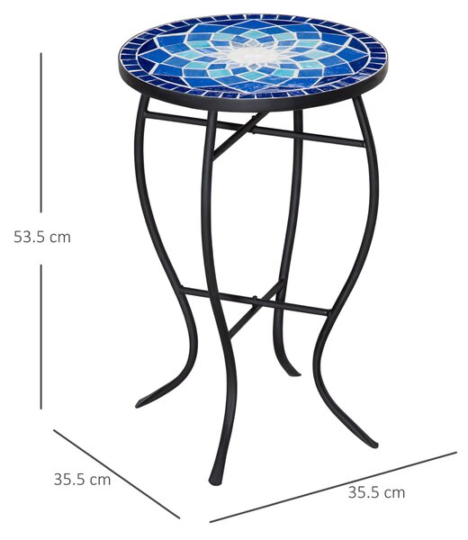 Masuta de Gradina Rotunda din Metal Outsunny, Albastru si Alb, Ф35,5x53,5cm | Aosom Romania