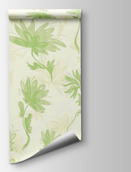 Fototapet Model floral verde și alb, Fototapet acuarelă, Fototapet populare, t00627v2 - Tapeko.ro