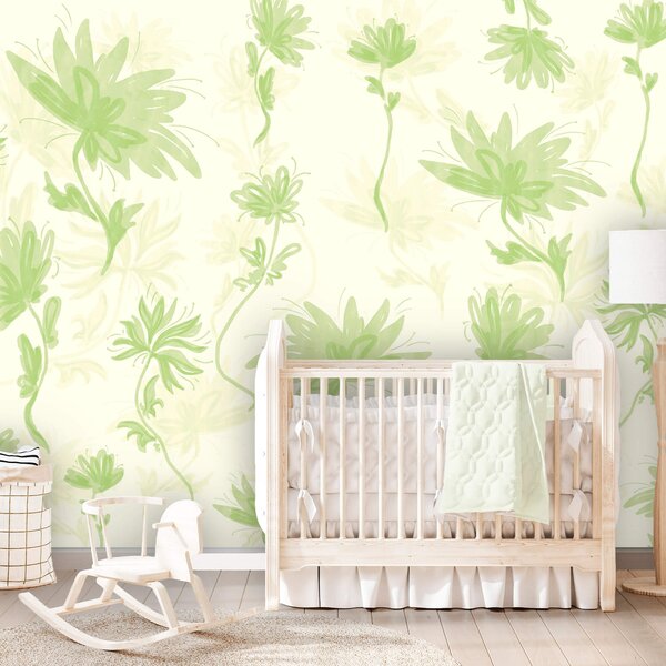 Fototapet Model floral verde și alb, Fototapet acuarelă, Fototapet populare, t00627v2 - Tapeko.ro