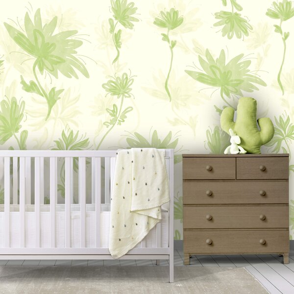Fototapet Model floral verde și alb, Fototapet acuarelă, Fototapet populare, t00627v2 - Tapeko.ro