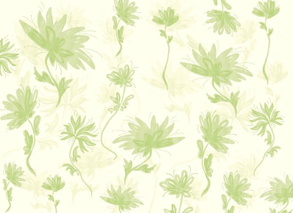 Fototapet Model floral verde și alb, Fototapet acuarelă, Fototapet populare, t00627v2 - Tapeko.ro
